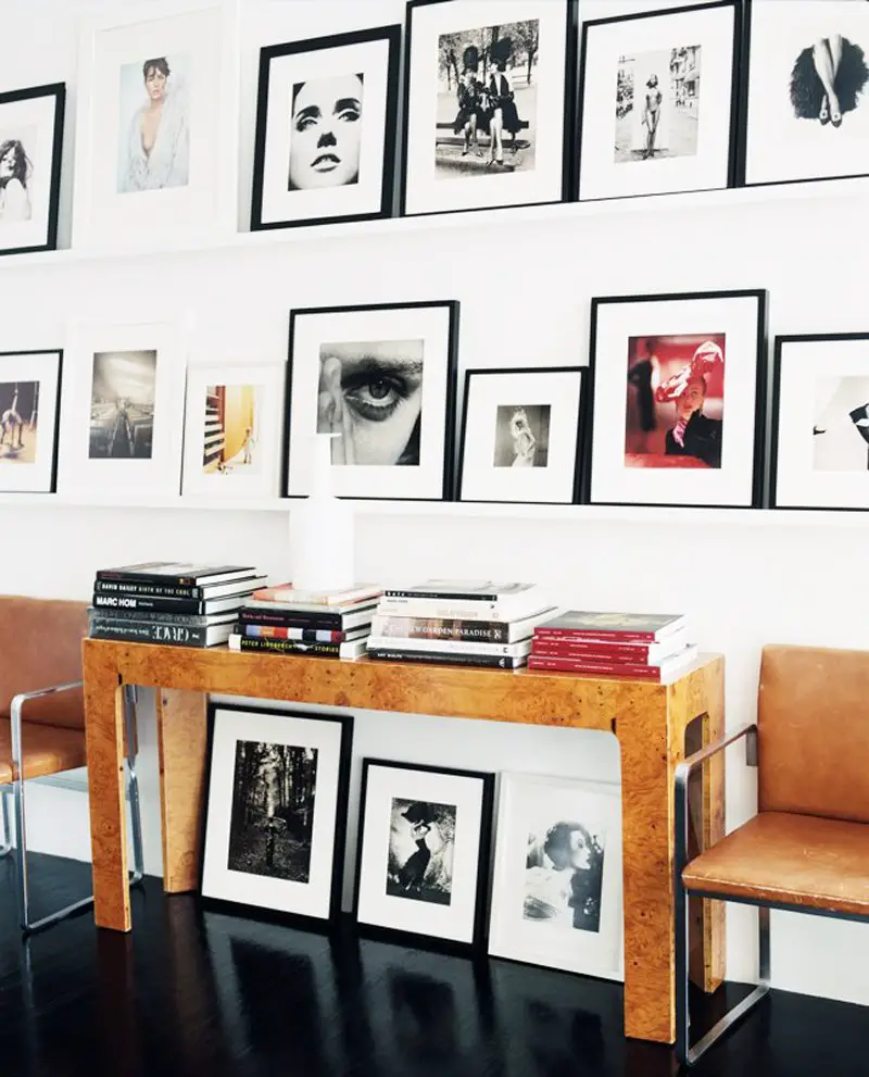 Black and white photography gallery wall with burl console table on Thou Swell @thouswellblog