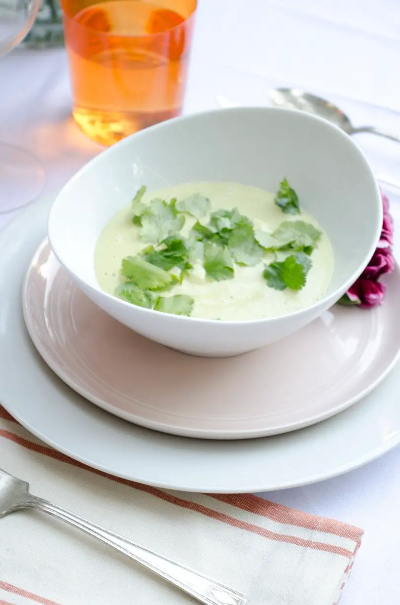 This delicious chilled avocado soup recipe is quick and easy to make with yoghurt and lime juice and is a perfect summer entrée.