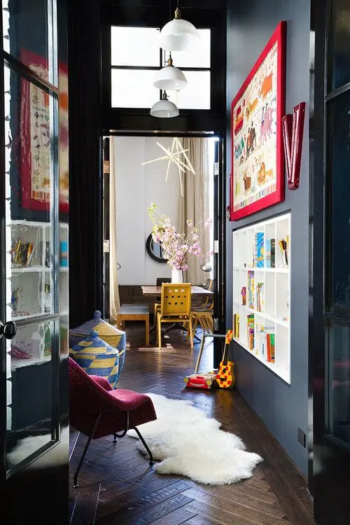 Hallway in an eclectic family loft in Manhattan