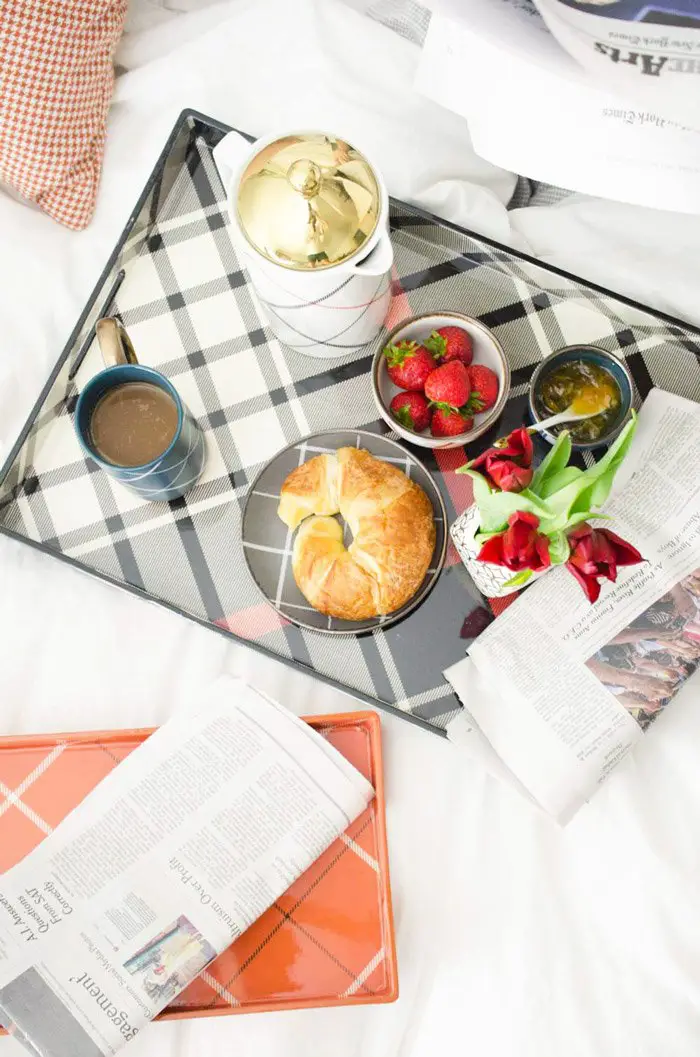 Cozy plaid breakfast in bed with Target's fall collection on @thouswellblog