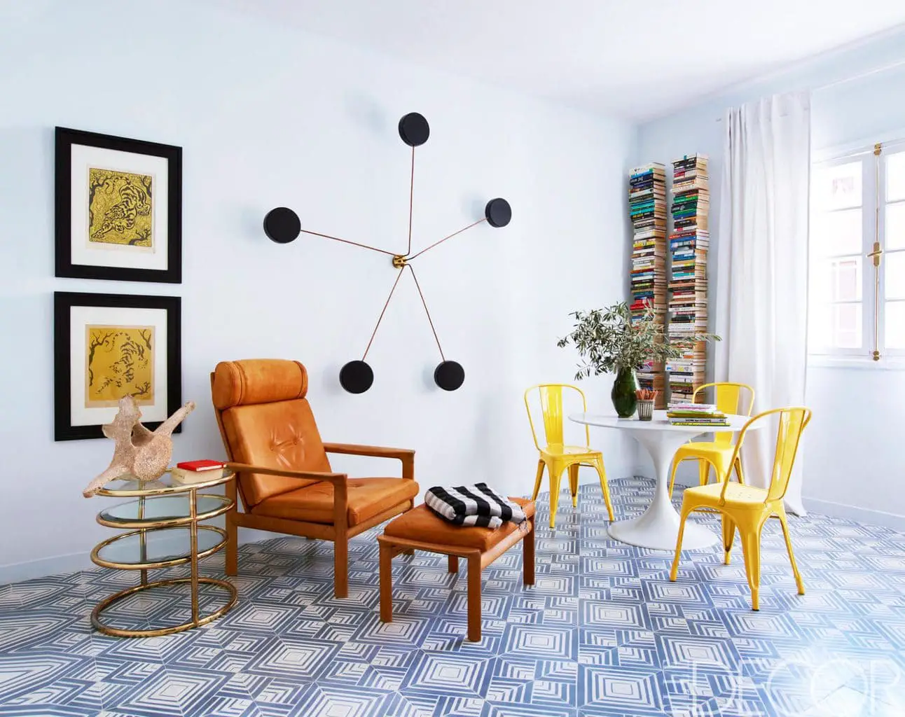 Bright playful living room at home with Moroccan tile designers.