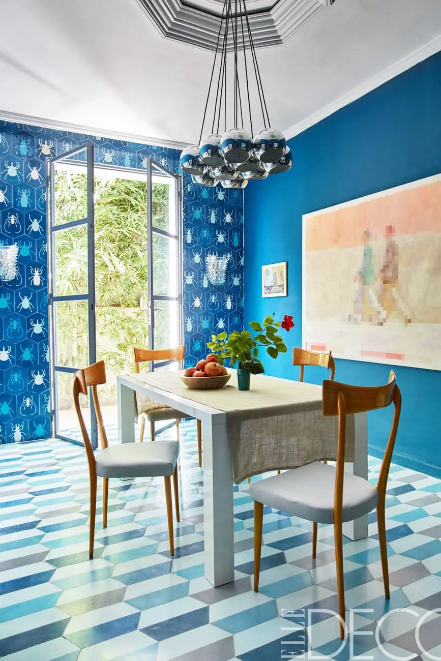 Bold patterned dining room of Moroccan tile designers.