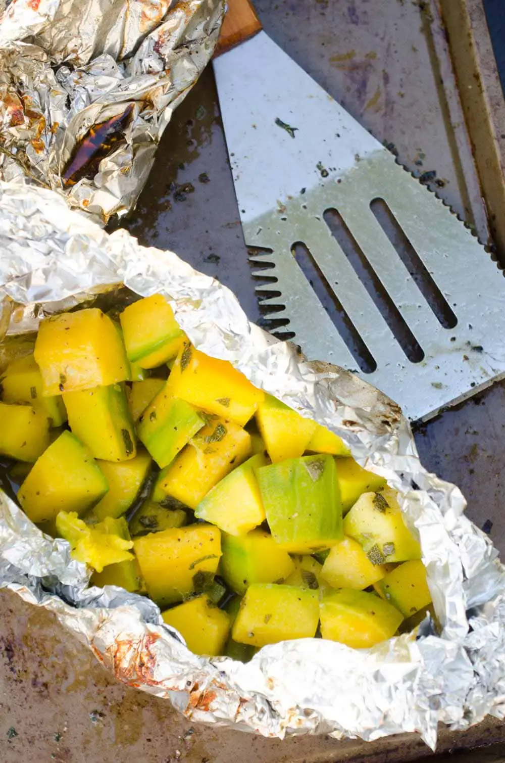 Roasted squash in tinfoil