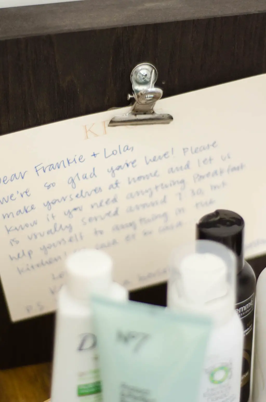 A handwritten note is always a nice touch for welcoming houseguests.