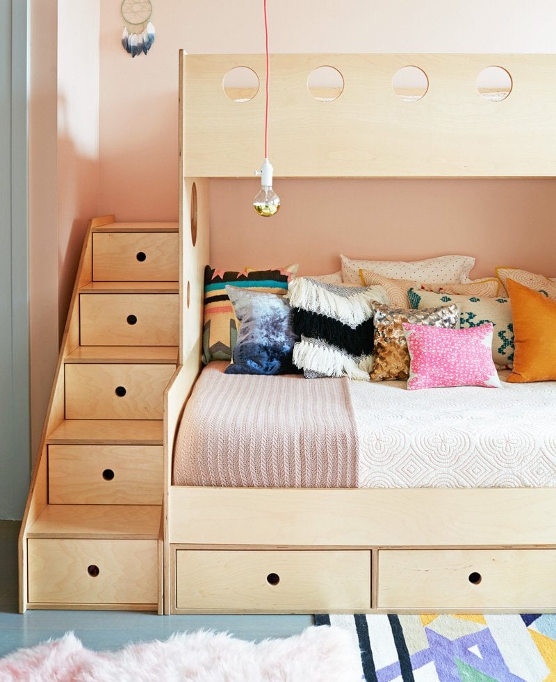 Kids bedroom with plywood bunkbed loft via @thouswellblog