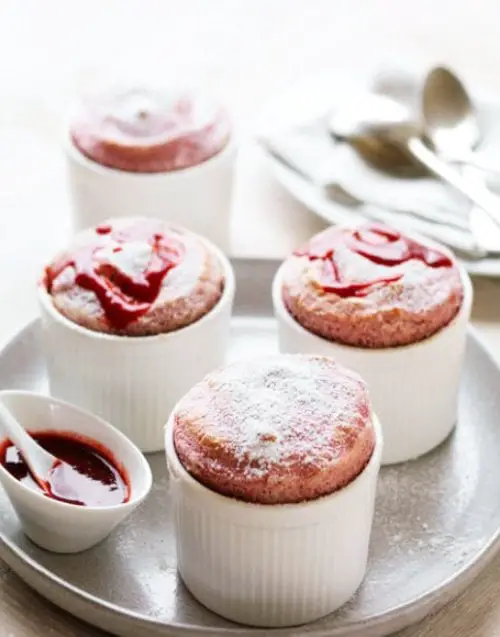 Hot raspberry souffle by Creative Gourmet via @thouswellblog