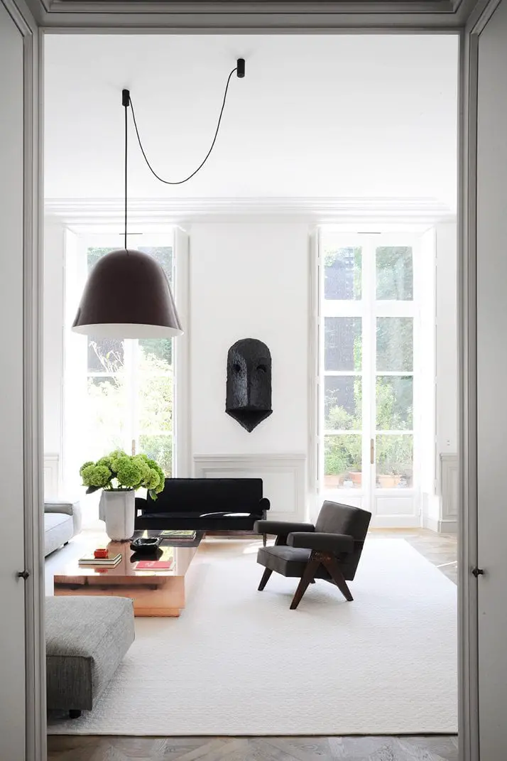 Modern black and white living room with copper table via @thouswellblog