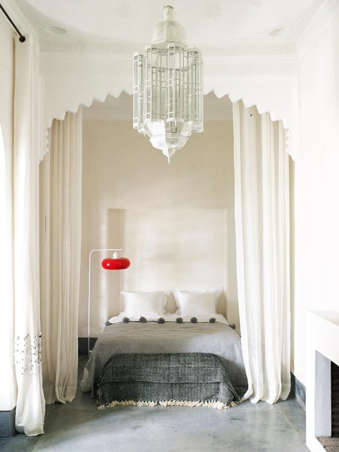 Moroccan bedroom with white lantern via @thouswellblog