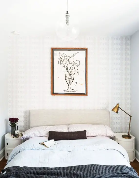 College bedroom inspiration with wallpaper and simple bedding via @thouswellblog