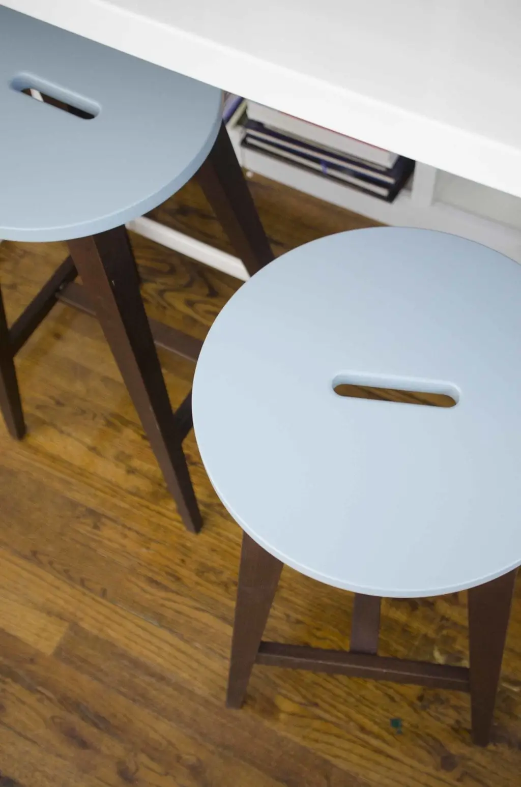 Blue stools from Furniture Maison for a modern standing desk via @thouswellblog