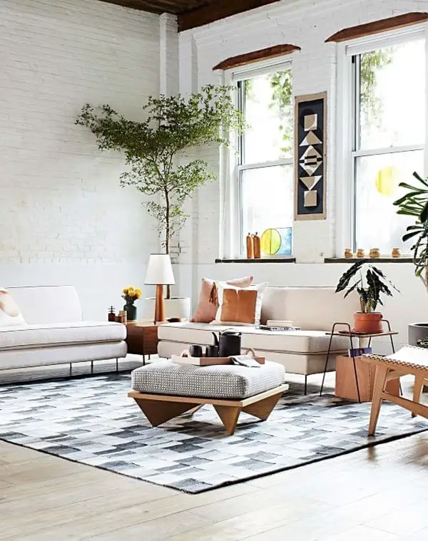 Modern loft living room with armless sofas, Commune design for west elm via @thouswellblog