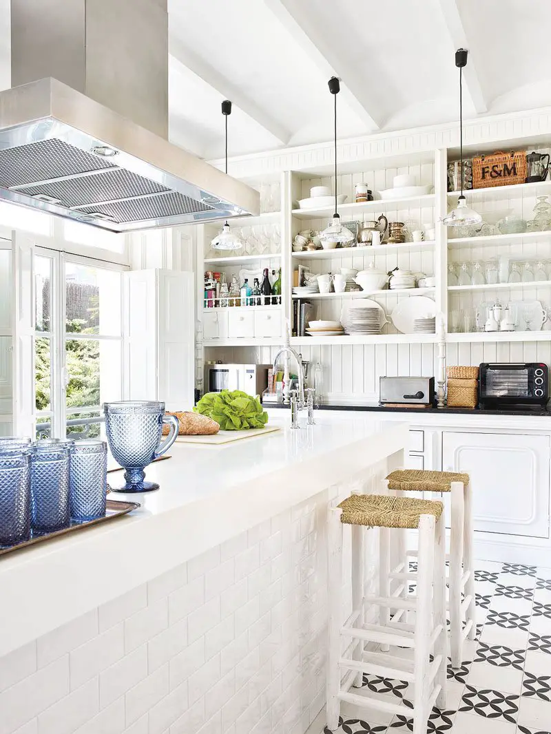 Clean modern kitchen style with open shelving via @thouswellblog