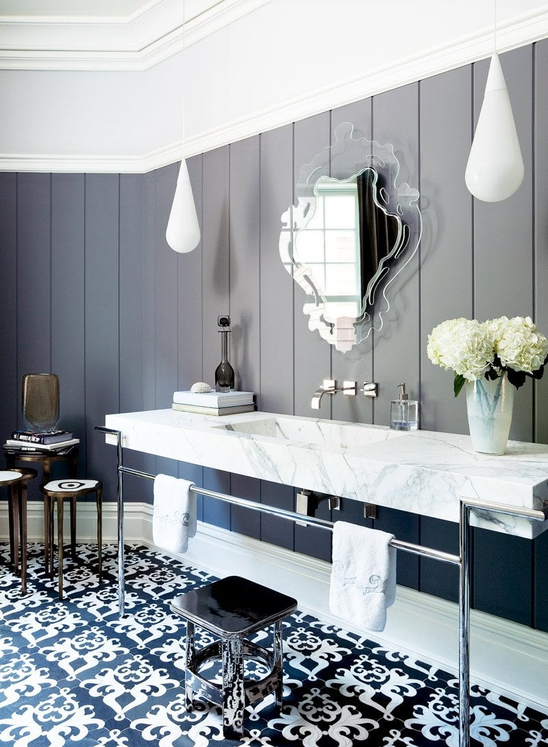 Crown Molding For Modern Bathrooms Thou Swell   Black White Modern Bathroom 1 