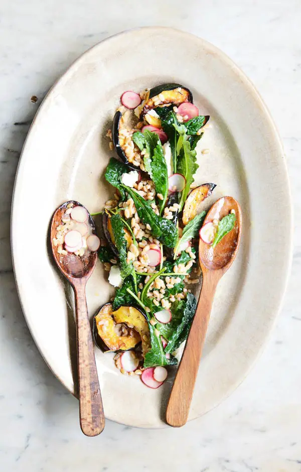 Squash and farrow salad with tahini vinaigrette via Bon Appetit on Thou Swell