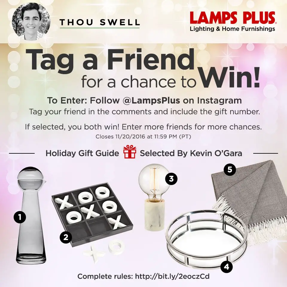 Lamps Plus holiday gift guide sweepstakes, home decor giveaway on Thou Swell