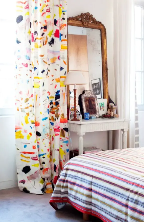 Brushstroke decor trend, Arty Linen fabric by Pierre Frey in an eclectic bedroom on Thou Swell @thouswellblog