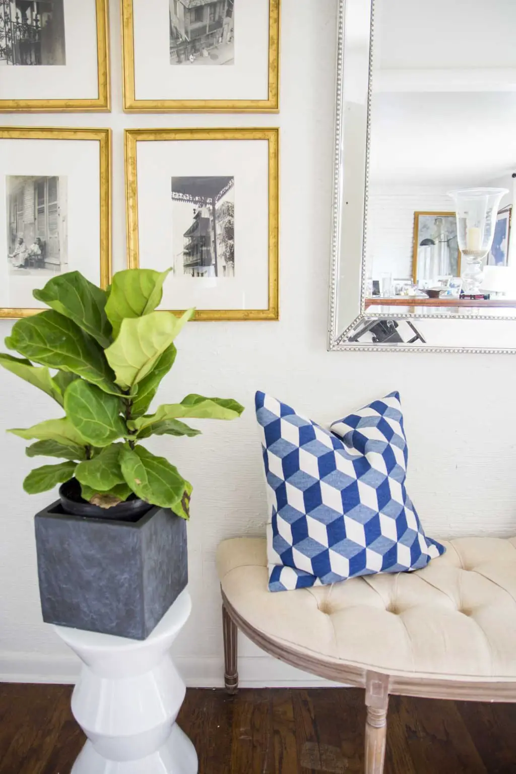 Fresh entryway design with demilune bench and fiddle leaf fig on Thou Swell @thouswellblog