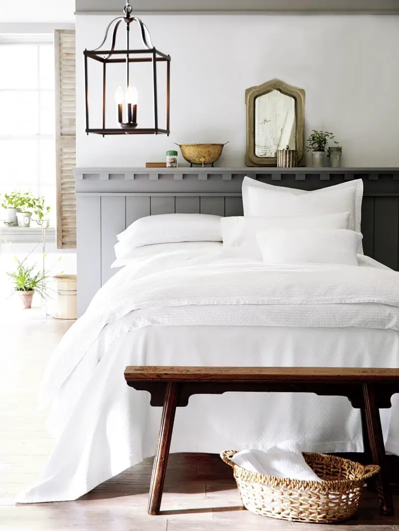 Modern rustic bedroom with Peacock Alley bedding on Thou Swell @thouswellblog