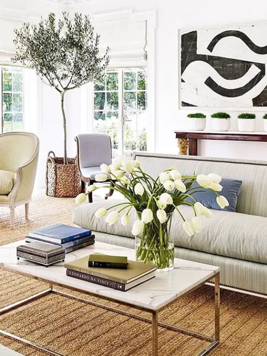 Indoor olive tree in traditional living room on Thou Swell @thouswellblog