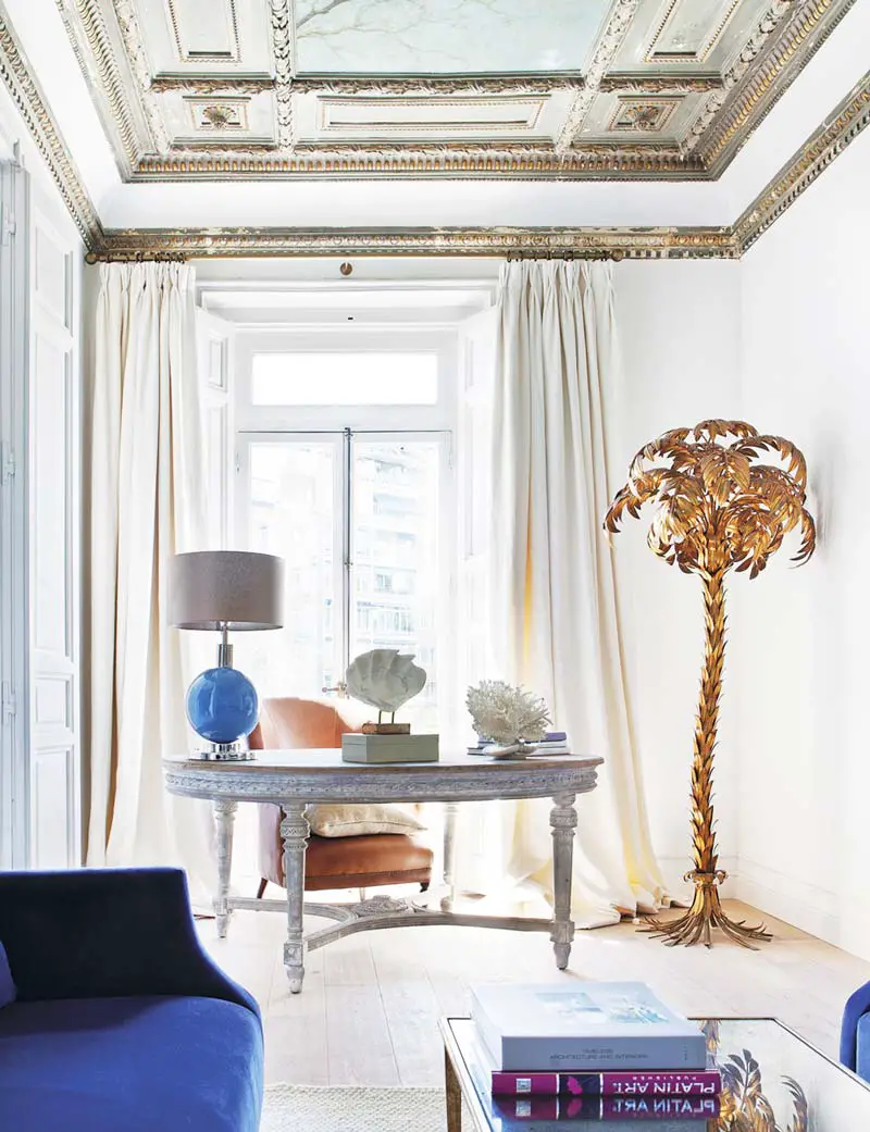 Living room study with Maison Jansen brass palm tree lamp on Thou Swell @thouswellblog
