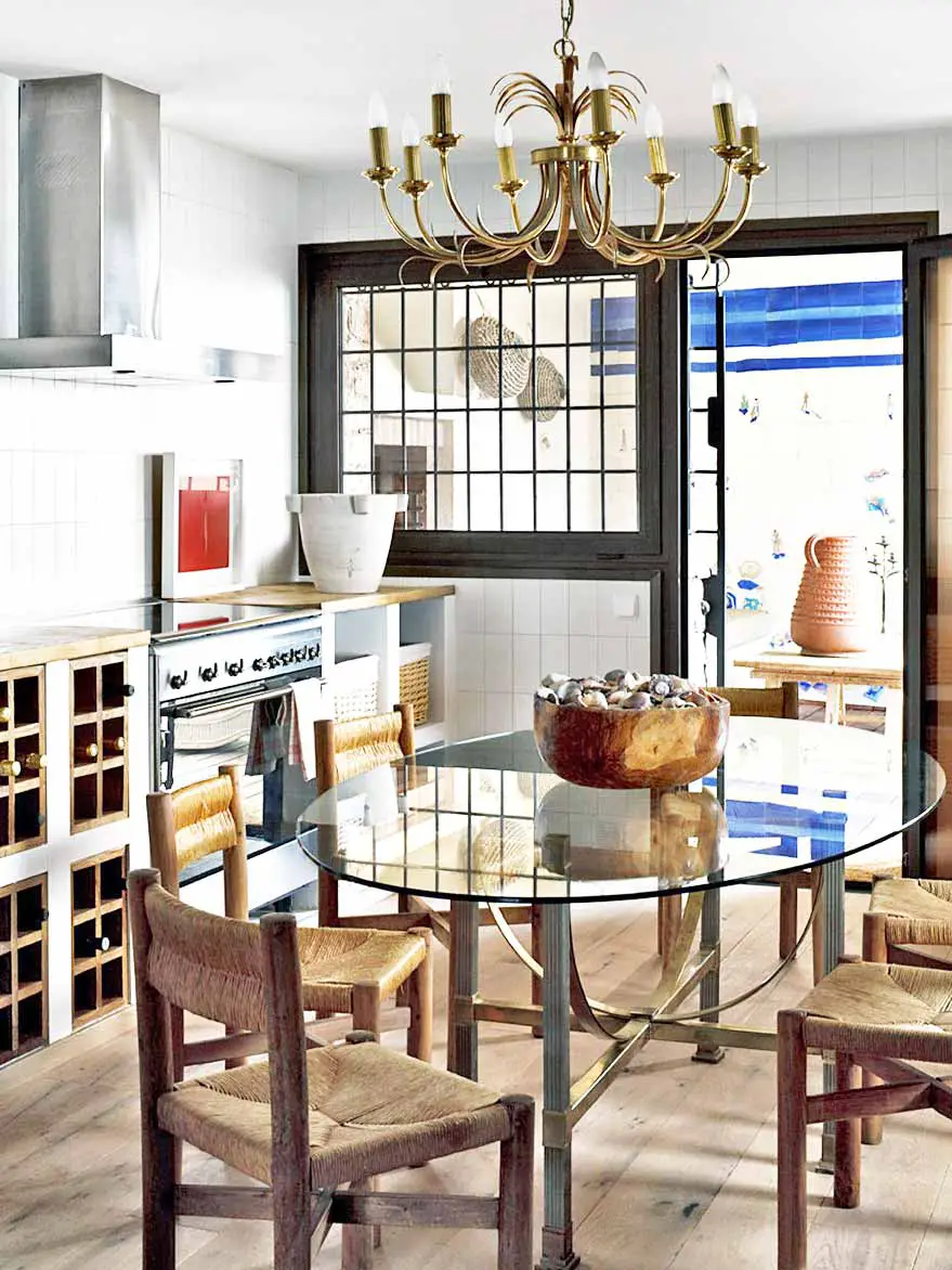 Spanish kitchen with Maison Jansen brass palm chandelier on Thou Swell @thouswellblog