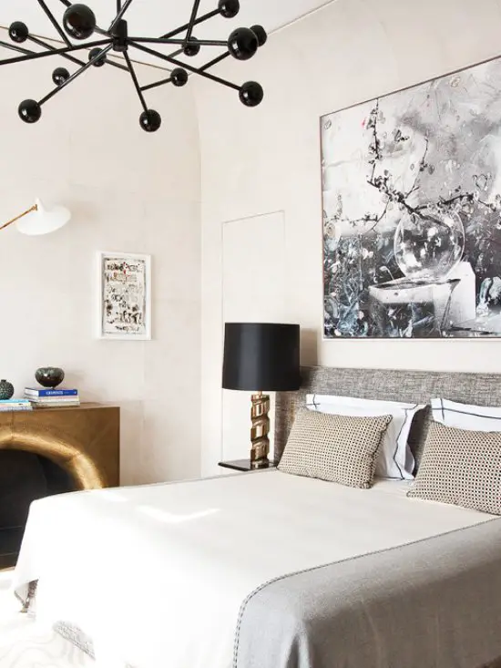 French bedroom with modern black chandelier - how to choose bedroom lighting on Thou Swell @thouswellblog