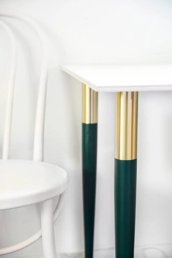 Easy DIY desk with green and gold desk legs from PrettyPegs on Thou Swell @thouswellblog