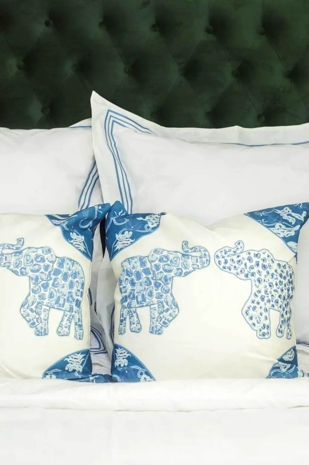 Blue and white Elephant pillows by Shelby Dillon Studio on Thou Swell @thouswellblog