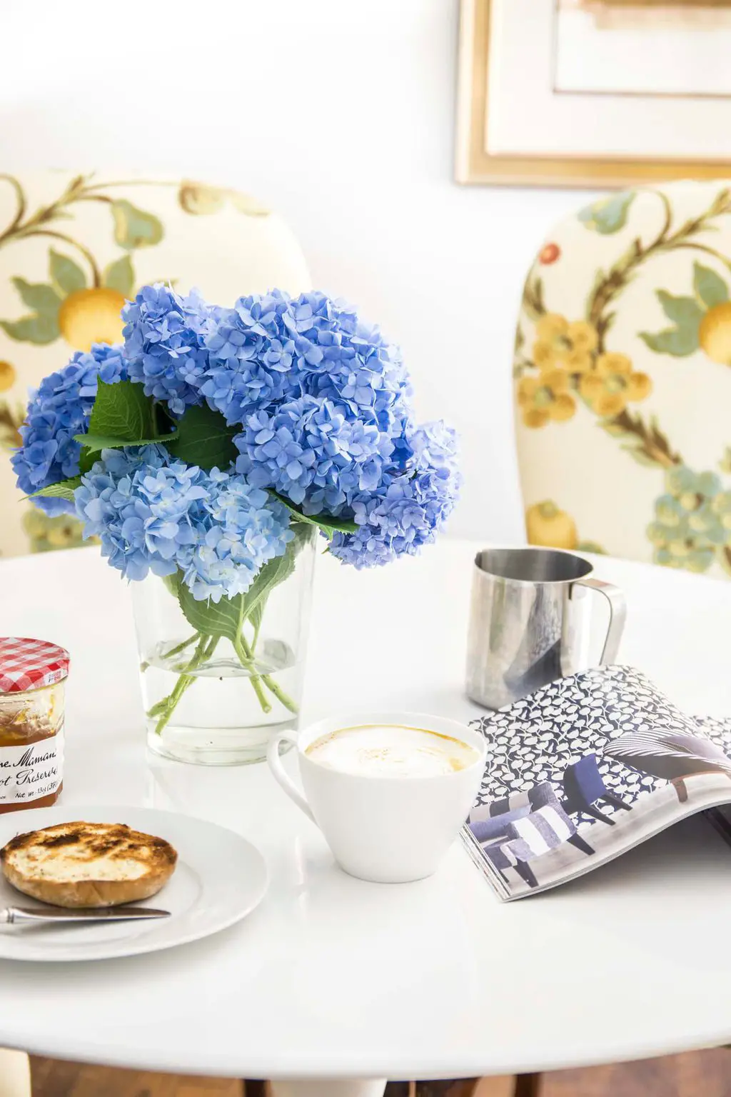 Morning breakfast with blue hydrangeas and Hive smart home devices on Thou Swell @thouswellblog