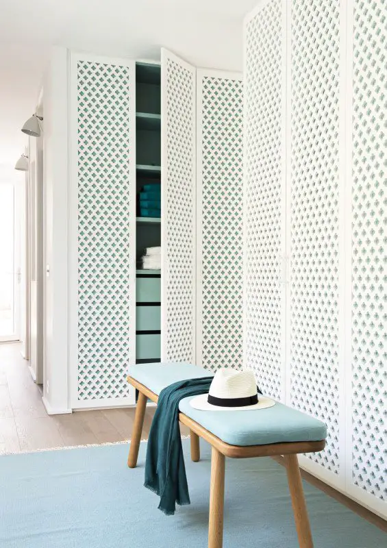 Blue and white attice storage cabinets on Thou Swell @thouswellblog