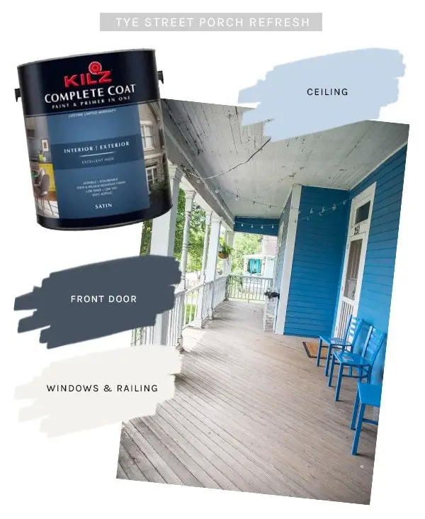 Porch refresh paint palette with @KILZbrand COMPLETE COAT indoor/outdoor paint and primer in one on Thou Swell @thouswellblog #KILZGetStarted #IC #ad