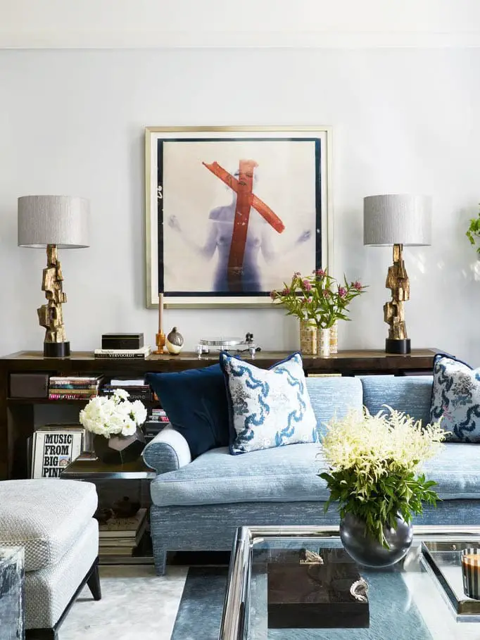 Silver and blue living room in Carole Radziwill's New York City duplex on Thou Swell @thouswellblog