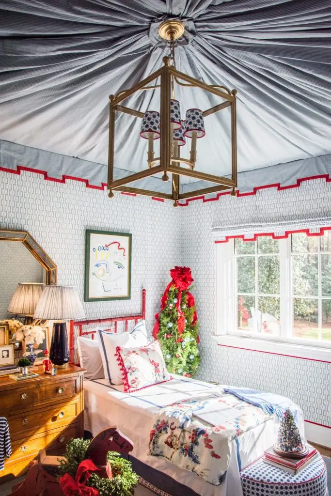 Blue kids room with canopy fabric ceiling on Thou Swell @thouswellblog