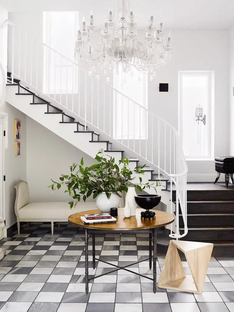 Sophisticated entry hall with checkerboard floor in Los Angeles on Thou Swell @thouswellblog