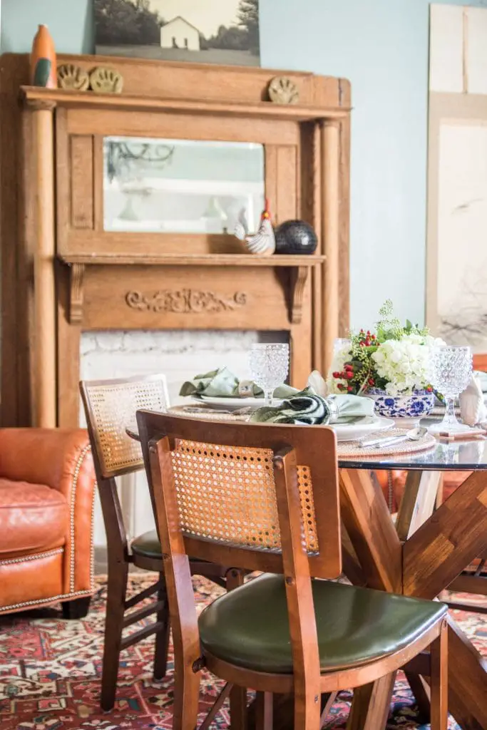 Southern inspired Thanksgiving table in sage green dining room on Thou Swell @thouswellblog