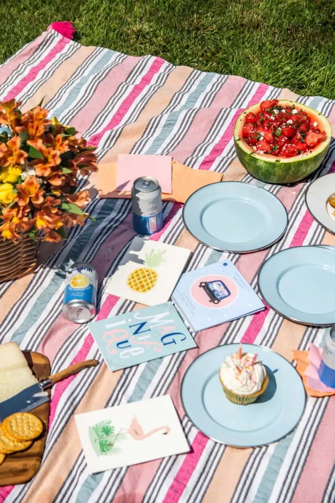 A celebratory summer birthday picnic with easy snacks and American Greetings cards on Thou Swell @thouswellblog