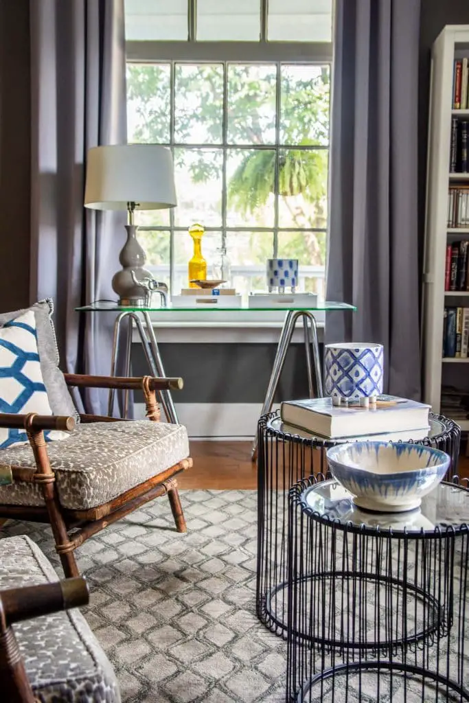 Gray and blue living room in Atlanta, GA with modern and vintage mix on Thou Swell @thouswellblog