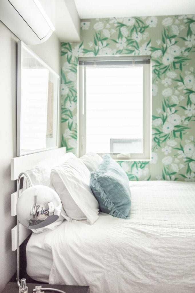 Blue and green apartment bedroom design makeover reveal with Society6 art prints on Thou Swell @thouswellblog