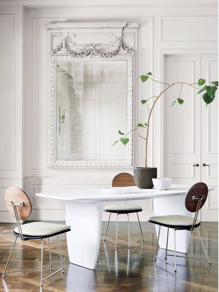 Round-back dining chair and white concrete dining table in CB2 x goop collection on Thou Swell @thouswellblog