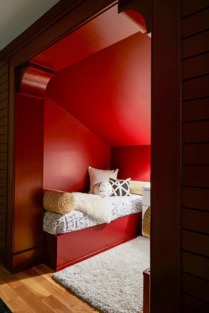 Red twin bed nook inside a color-filled home outside of Atlanta on Thou Swell @thouswellblog