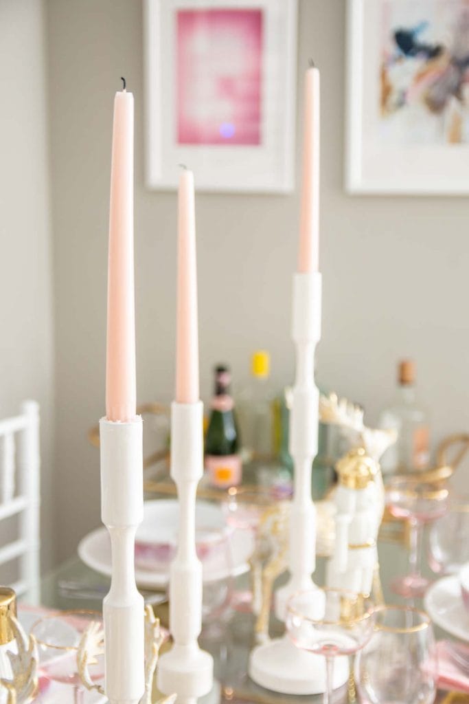 Pink and gold holiday table with At Home on Thou Swell @thouswellblog