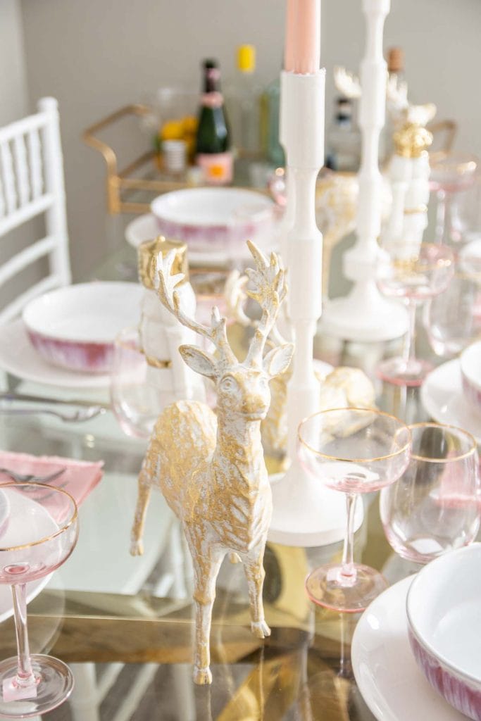 Pink and gold holiday table with At Home on Thou Swell @thouswellblog