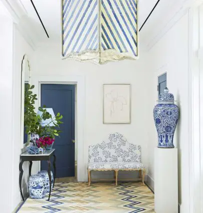 Miles Redd entryway with blue and white design in Bahamas home tour on Thou Swell #bahamas #blueandwhite #milesredd #entry #entryway #entrydesign