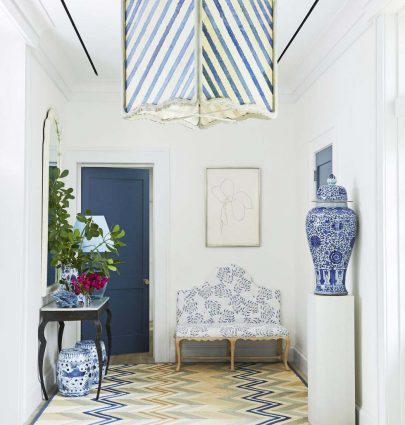 AN EXUBERANT MILES REDD DESIGN IN THE BAHAMAS 7 Miles Redd entryway with blue and white design in Bahamas home tour on Thou Swell #bahamas #blueandwhite #milesredd #entry #entryway #entrydesign
