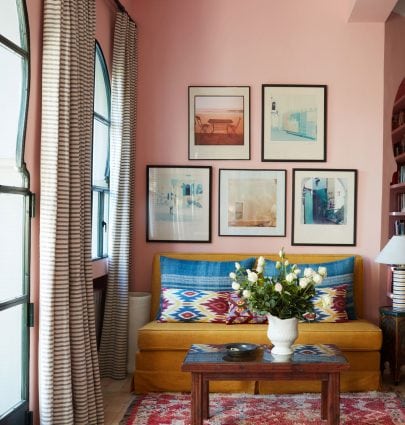 THE SECRET TO A (REALLY) GOOD GALLERY WALL 11 Beautiful pink sitting room with gallery wall in Moroccan house on Thou Swell #morocco #pink #pinkroom #gallerywall #sittingroom #livingroom #interiordesign