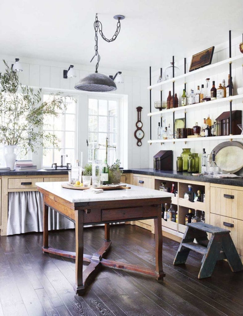 Historic 100-year-old Atlanta Tudor house renovation by Amy Morris and Stan Dixon, featuring a scullery with custom open shelving and vintage accents on Thou Swell @thouswellblog #tudor #tudorhouse #renovation #historichouse #historichome #atlantahome #atlantahomes #interiordesign #traditionaldesign #vintagedesign