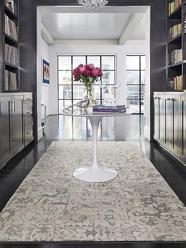 Flor rug tiles modular carpet squares in butler's pantry hallway on Thou Swell #butlerspantry #pantry #cabinetry #rugtiles #flor #interiordesign #homedesign #homedecor #carpettiles