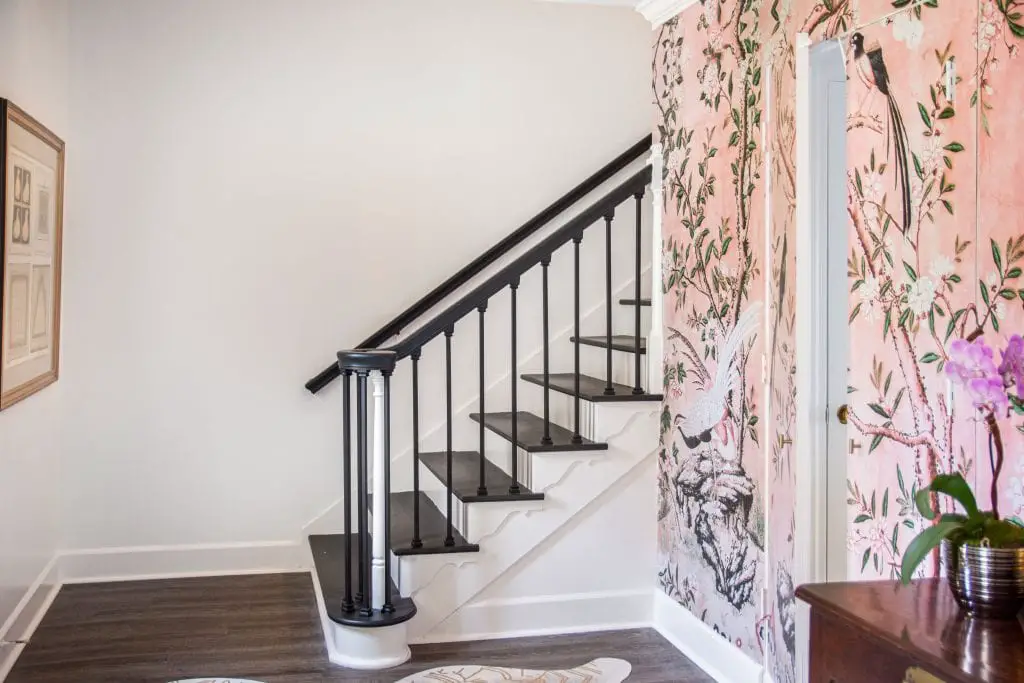 Dove Hill entryway pink chinoiserie Magnolia mural by Anewall on Thou Swell #entryway #wallpaper #mural #pinkmural #chinoiserie #entry #entryway