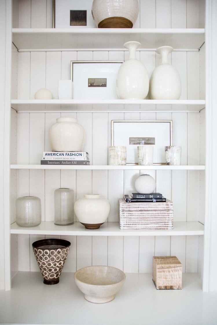 LAUNCHING MY INTERIOR PHOTOGRAPHY PORTFOLIO 18 Suzanne Kasler Interiors white shelf styling home decor accessories by Kevin O'Gara Photography interior photographer in Atlanta