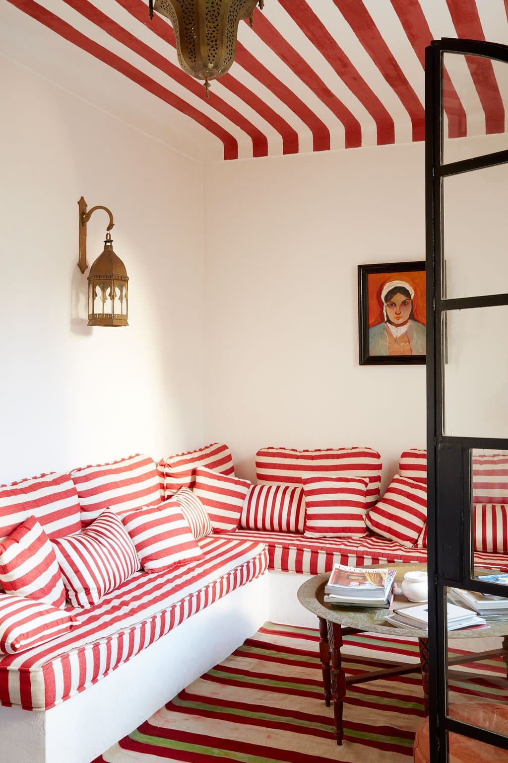 ONE ROOM CHALLENGE: VIRTUAL DESIGN FLOORPLAN & FINISHES 5 Inside Tangiers book - red striped banquette design on Thou Swell